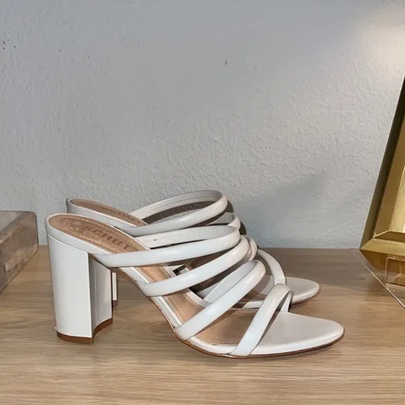 Schutz Felisa‎ Strappy White Leather Block Heel Sandals Size 5.5