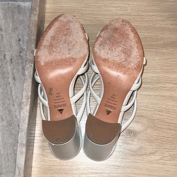 Schutz Felisa‎ Strappy White Leather Block Heel Sandals Size 5.5