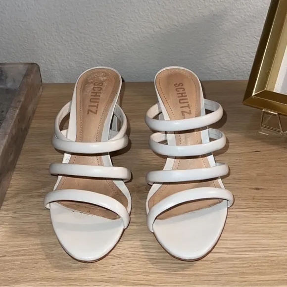 Schutz Felisa‎ Strappy White Leather Block Heel Sandals Size 5.5