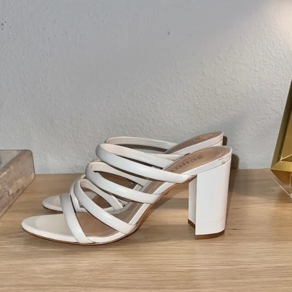 Schutz Felisa‎ Strappy White Leather Block Heel Sandals Size 5.5