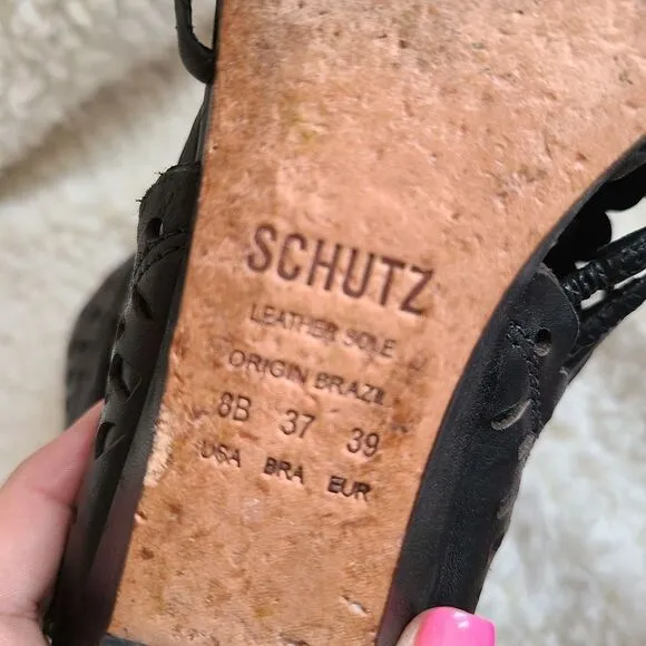 Schutz Freida Laser Cut Leather‎ Low Wedge Sandals