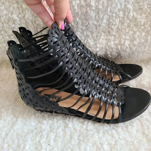 Schutz Freida Laser Cut Leather‎ Low Wedge Sandals