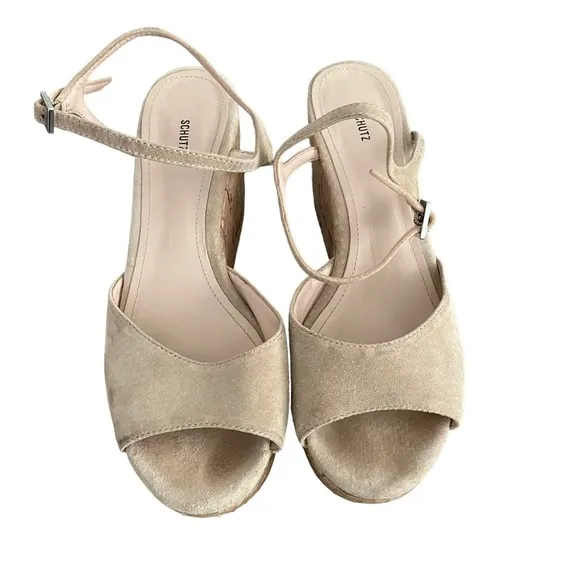 SCHUTZ Heloise Suede Platform Wedge Sandals Size 8