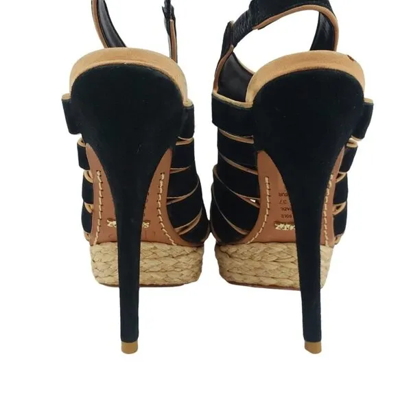 SCHUTZ High Heel Platform Sandals Black Suede Lace Up Size US 6 B
