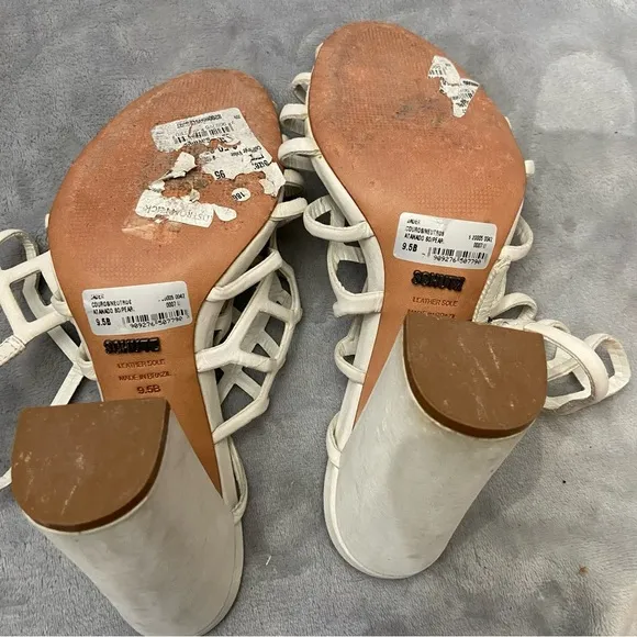 SCHUTZ Jaden Pearl Off White Caged Leather Block Heel Sandals