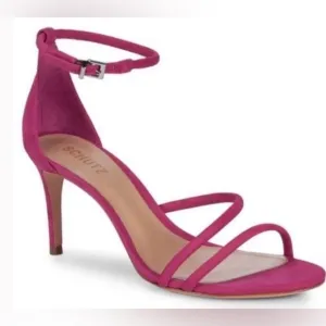Schutz Jenina Fuchsia Leather Ankle Straps 3” Stiletto Heel Size 10