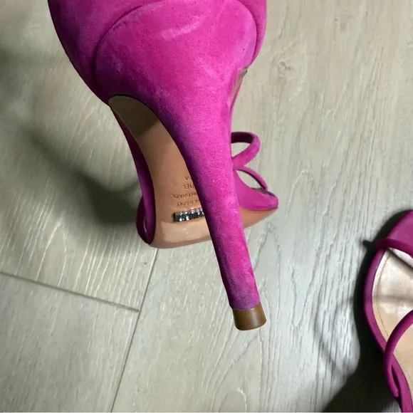 Schutz Jenina Fuchsia Leather Ankle Straps 3” Stiletto Heel Size 10