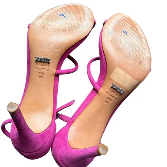 Schutz Jenina Fuchsia Leather Ankle Straps 3” Stiletto Heel Size 10