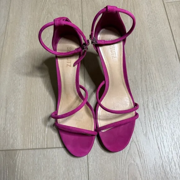 Schutz Jenina Fuchsia Leather Ankle Straps 3” Stiletto Heel Size 10