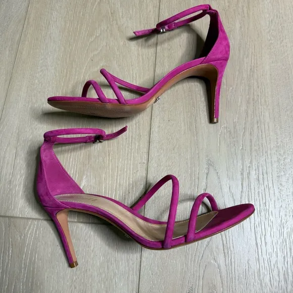 Schutz Jenina Fuchsia Leather Ankle Straps 3” Stiletto Heel Size 10