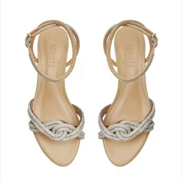 Schutz Jocelyn Silver And Tan Stilleto Heel Sandals