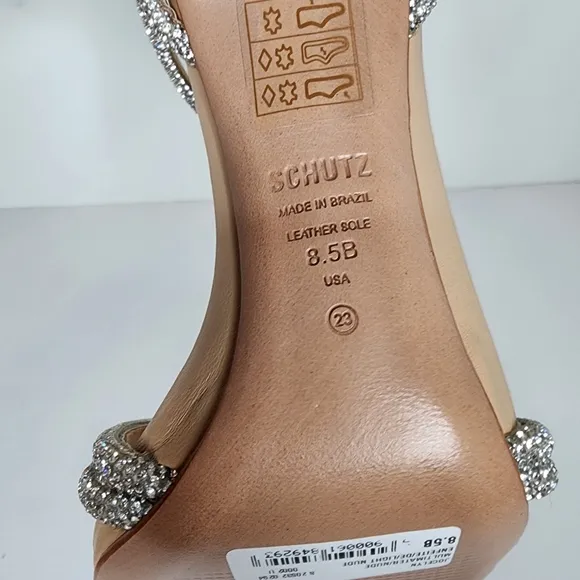 Schutz Jocelyn Silver And Tan Stilleto Heel Sandals