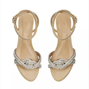 Schutz Jocelyn Silver And Tan Stilleto Heel Sandals