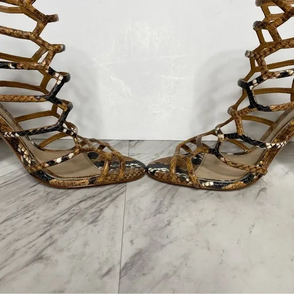 Schutz Julianna Block Heel Cage Snake Leather Sandal 7 1/2 B