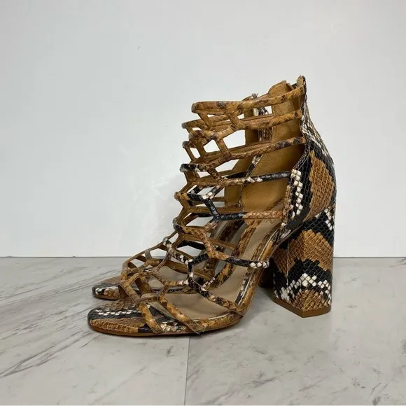 Schutz Julianna Block Heel Cage Snake Leather Sandal 7 1/2 B