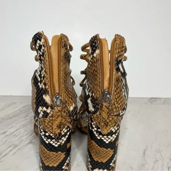 Schutz Julianna Block Heel Cage Snake Leather Sandal 7 1/2 B