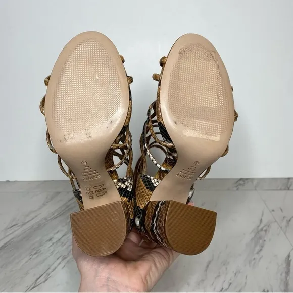 Schutz Julianna Block Heel Cage Snake Leather Sandal 7 1/2 B