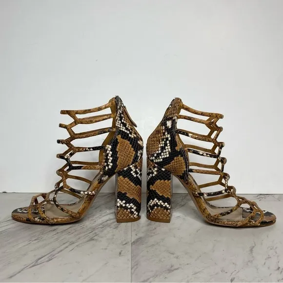 Schutz Julianna Block Heel Cage Snake Leather Sandal 7 1/2 B