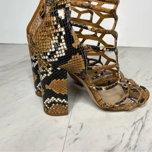 Schutz Julianna Block Heel Cage Snake Leather Sandal 7 1/2 B
