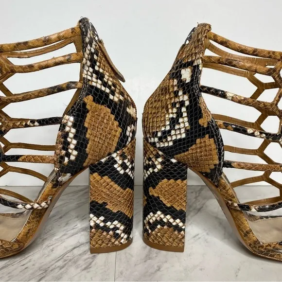 Schutz Julianna Block Heel Cage Snake Leather Sandal 7 1/2 B
