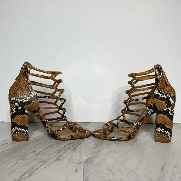 Schutz Julianna Block Heel Cage Snake Leather Sandal 7 1/2 B