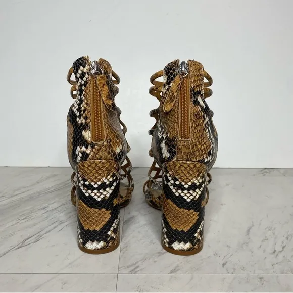 Schutz Julianna Block Heel Cage Snake Leather Sandal 7 1/2 B