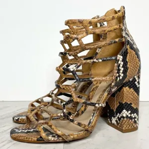 Schutz Julianna Block Heel Cage Snake Leather Sandal 7 1/2 B