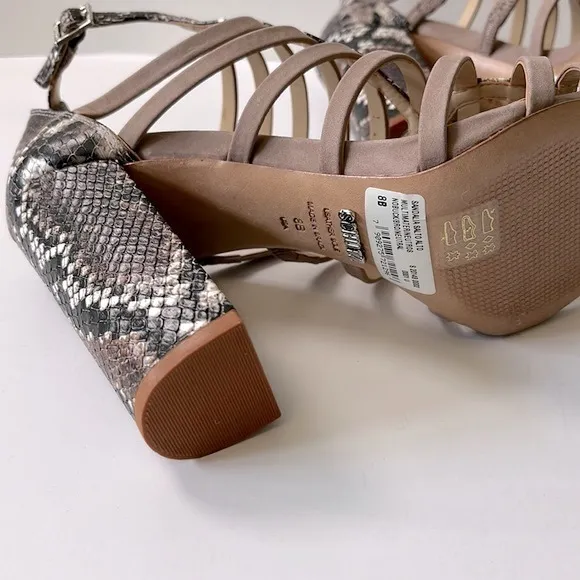 Schutz 'Kaye' Snakeskin-Print Strappy Sandals, Light Pink, 8B