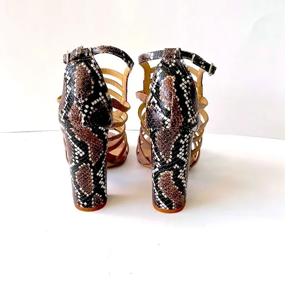 Schutz 'Kaye' Snakeskin-Print Strappy Sandals, Light Pink, 8B