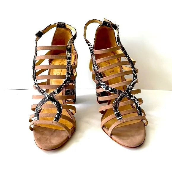 Schutz 'Kaye' Snakeskin-Print Strappy Sandals, Light Pink, 8B