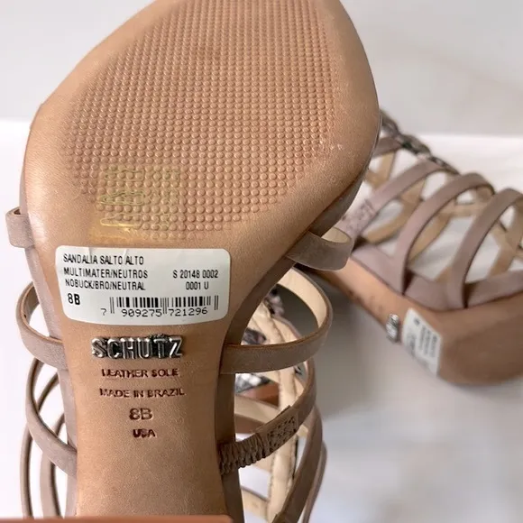 Schutz 'Kaye' Snakeskin-Print Strappy Sandals, Light Pink, 8B