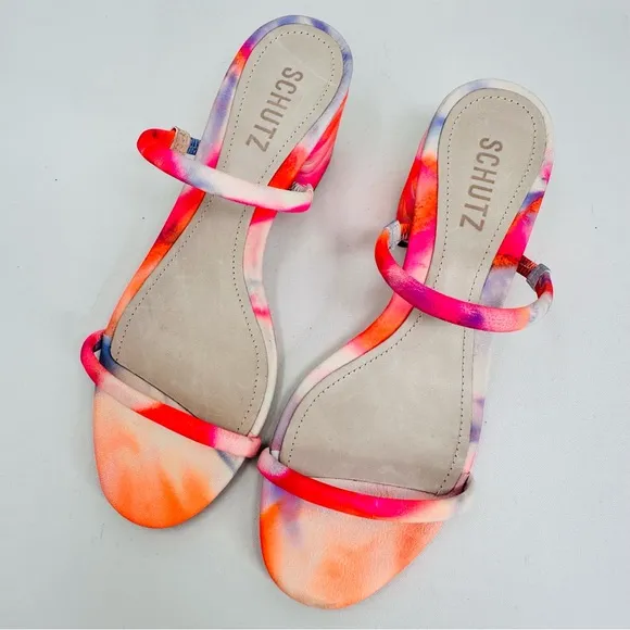 SCHUTZ Kyra Women's Leather Tie Dye Block Heel Slide Sandals