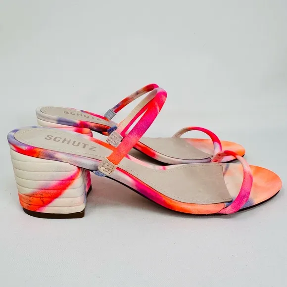 SCHUTZ Kyra Women's Leather Tie Dye Block Heel Slide Sandals