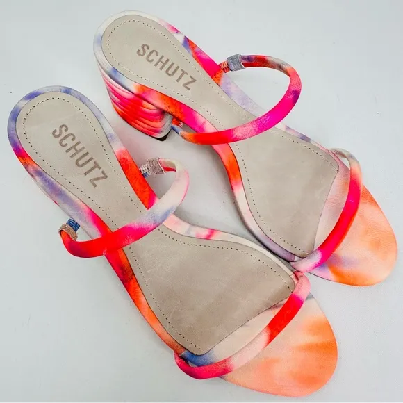 SCHUTZ Kyra Women's Leather Tie Dye Block Heel Slide Sandals