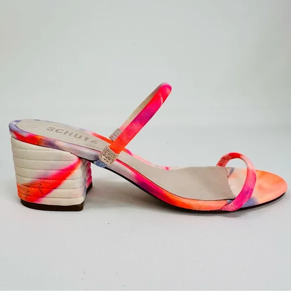 SCHUTZ Kyra Women's Leather Tie Dye Block Heel Slide Sandals