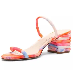 SCHUTZ Kyra Women's Leather Tie Dye Block Heel Slide Sandals