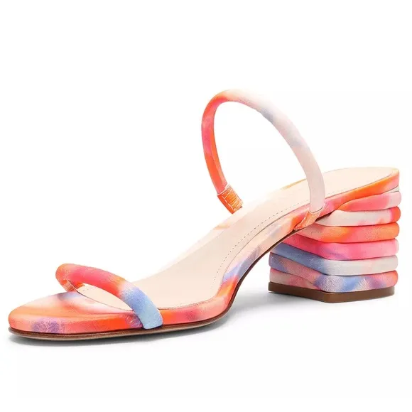 SCHUTZ Kyra Women's Leather Tie Dye Block Heel Slide Sandals