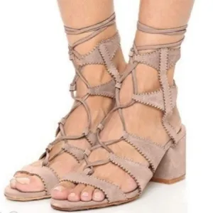 Schutz Latisha Beige Suede Gladiator Sandals Size 38 (US 7.5)