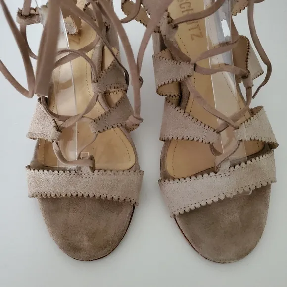 Schutz Latisha Beige Suede Gladiator Sandals Size 38 (US 7.5)