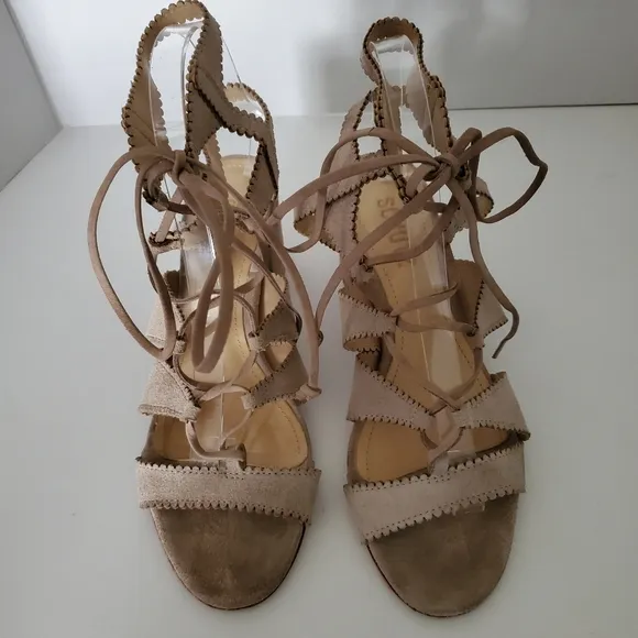 Schutz Latisha Beige Suede Gladiator Sandals Size 38 (US 7.5)