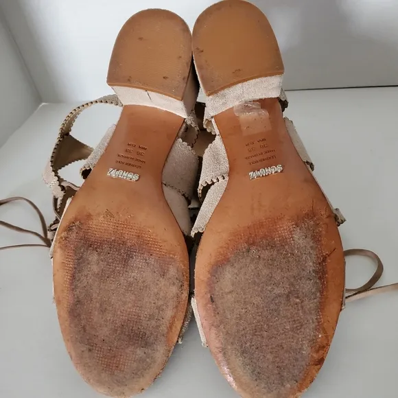 Schutz Latisha Beige Suede Gladiator Sandals Size 38 (US 7.5)