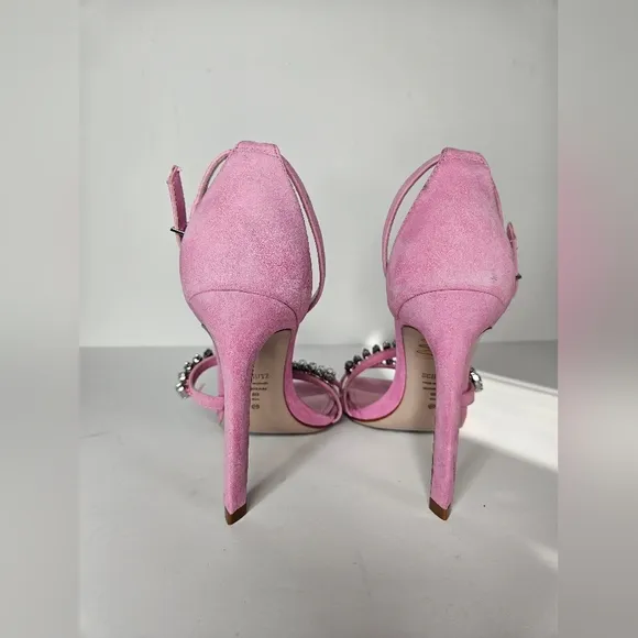 SCHUTZ Linsey Crystal-Embellished Nubuck Sandals in Club Rose  Size 9B
