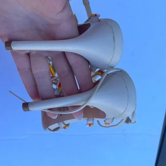 Schutz Meera Strappy Sandals Ankle Strap Tri-color Beaded High Stiletto Heels
