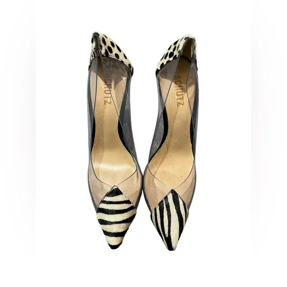Schutz Multi Material shoes with Animal Print Accent (9B)