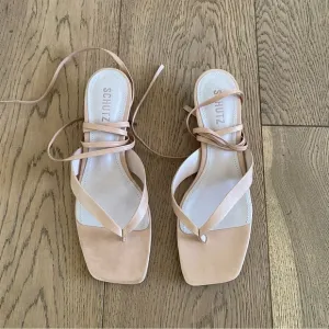 SCHUTZ Nude Beige Mid Heel Tie up Sandals