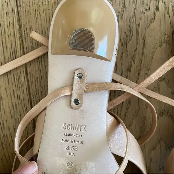 SCHUTZ Nude Beige Mid Heel Tie up Sandals