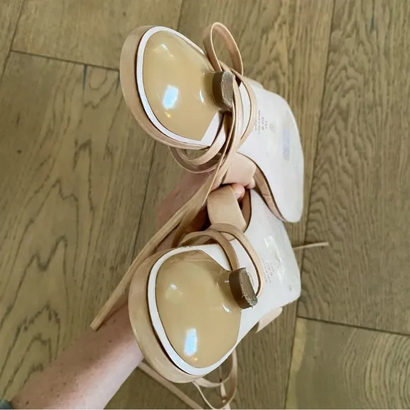 SCHUTZ Nude Beige Mid Heel Tie up Sandals