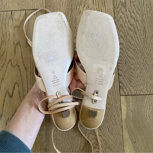 SCHUTZ Nude Beige Mid Heel Tie up Sandals