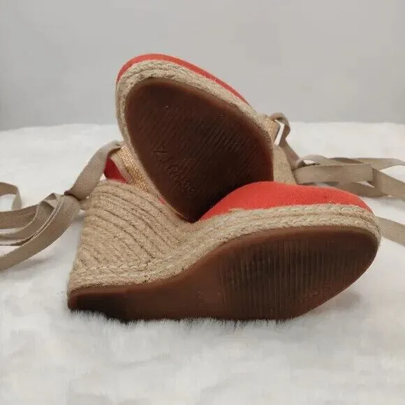 Schutz Orange Canvas Wedge Heel Ballerina Espadrille Sandals Size 6