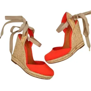 Schutz Orange Canvas Wedge Heel Ballerina Espadrille Sandals Size 6